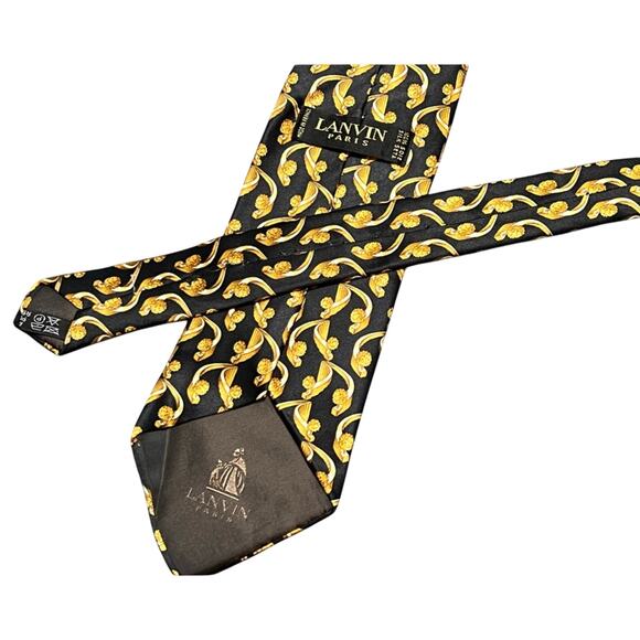 Pair of Authentic LANVIN Paris Paisley Design On Blue Gold 100% Silk Necktie Tie - Picture 2 of 11